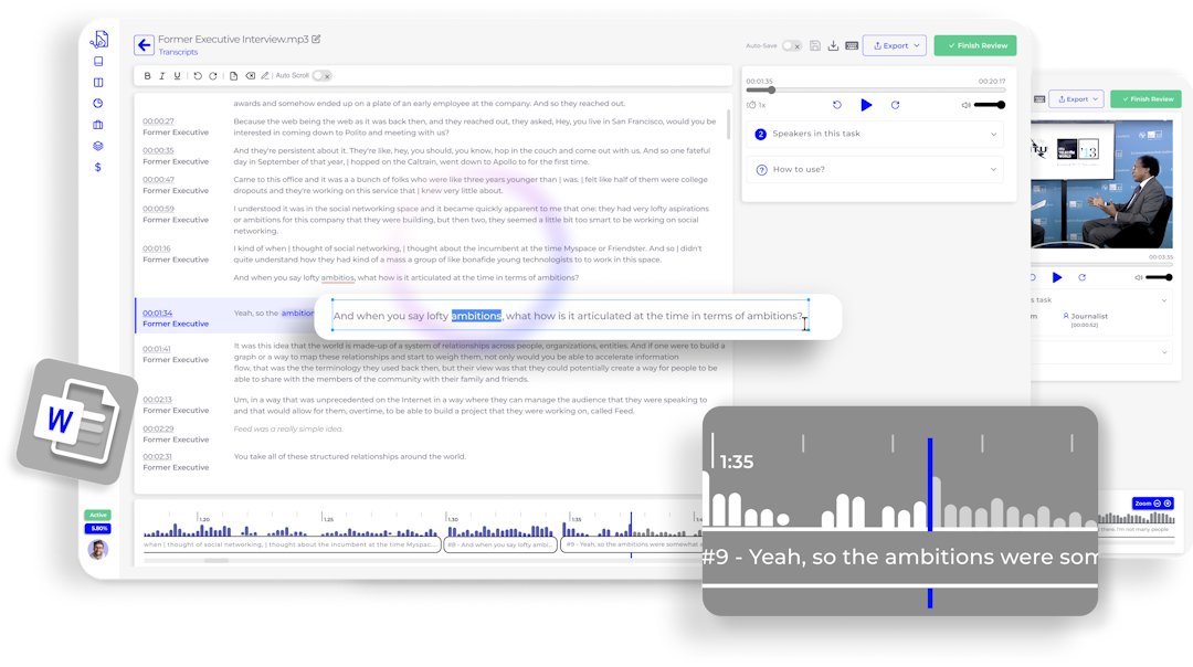 SmartDocumentor Cloud's transcription editor